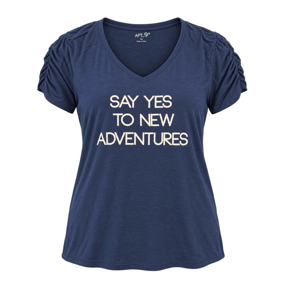 Apt. 9 Women's XL Navy "Say Yes to New Adventures" Graphic V-Neck Top